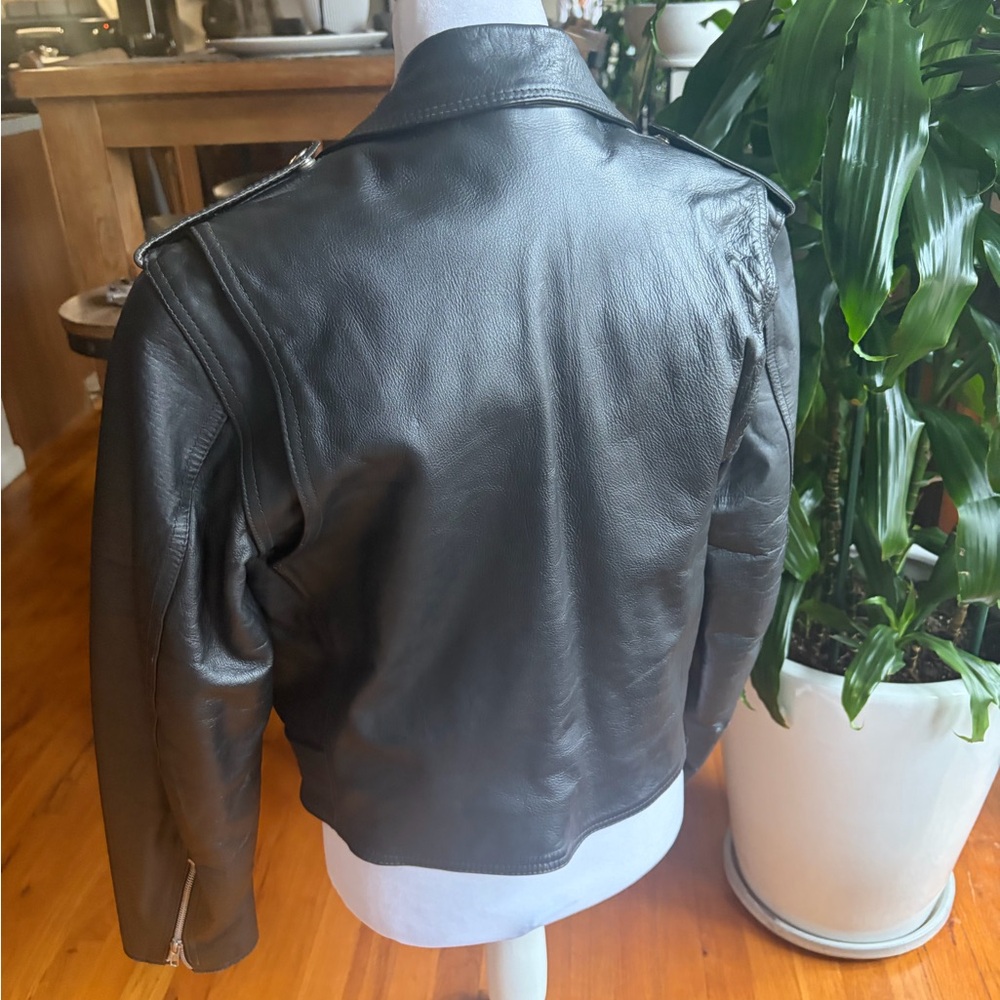 RIPPLES Women BLACK QUILTED LINED VINTAGE REAL LEATHER MOTORCYCLE JACKET! - Picture 3 of 17